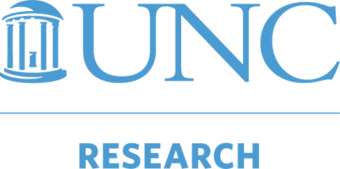 A black and blue logo for university research.