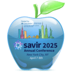 A blue apple with the words savir 2 0 2 5 annual conference on it.