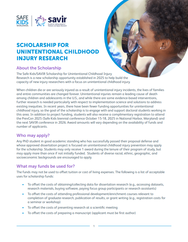 SCHOLARSHIP FOR UNINTENTIONAL CHILDHOOD injury research