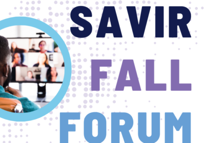SAVIR Fall Forum Image shows a man watching a virtual session on a computer