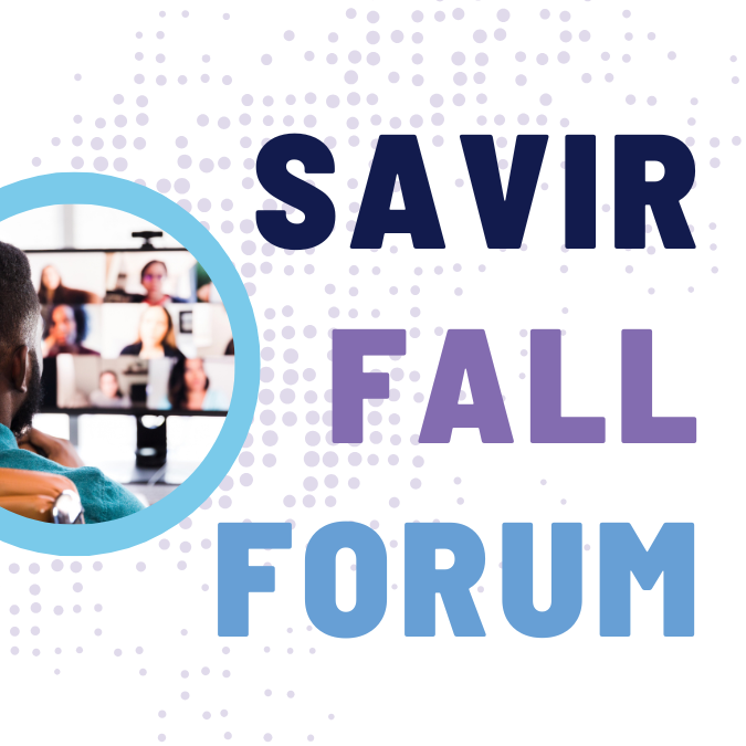 SAVIR Fall Forum Image shows a man watching a virtual session on a computer